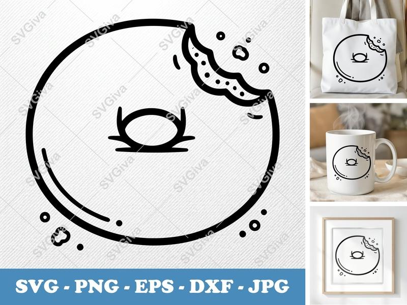 Bagel SVG, Bitten Bagel Cut File, Modern Clean Line Art, Food Outline PNG EPS DXF for Cricut & Silhouette