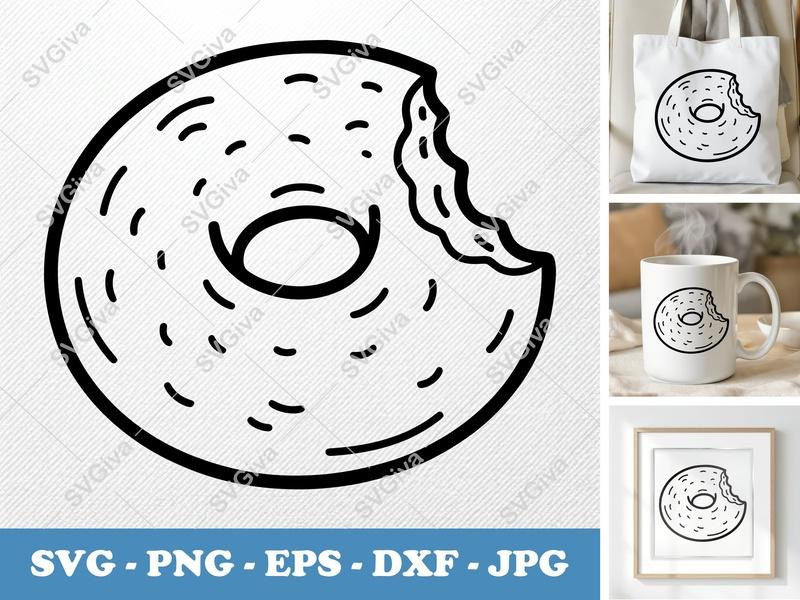 Bagel SVG, Bitten Bagel, Modern Clean Outline Design, Cut File for Cricut & Silhouette | PNG EPS DXF