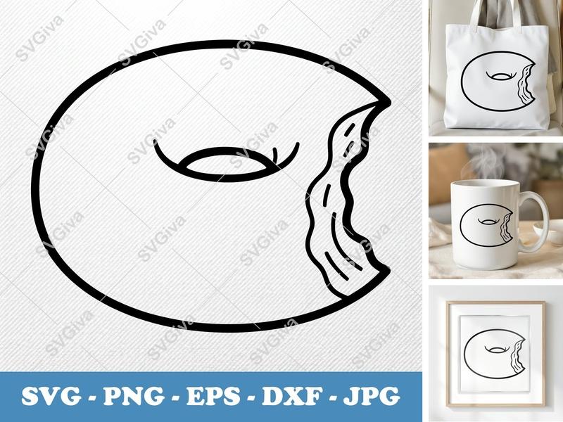 Bagel SVG, Bitten Bagel Outline, Modern Food Clip Art, PNG EPS DXF | Cricut & Silhouette Cut File, Breakfast Design