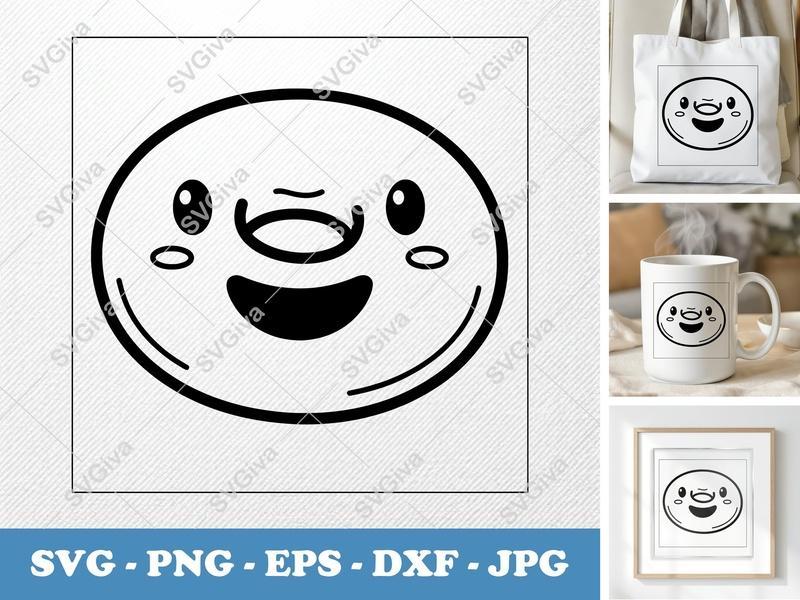 Bagel SVG | Cute Happy Kawaii Face | Modern Food Outline | PNG EPS DXF for Cricut & Silhouette