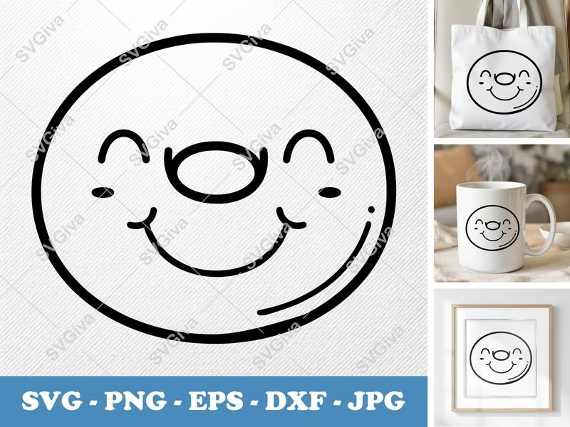 Bagel SVG, Happy Face Bagel, Modern Food Cut File, PNG EPS DXF | Cricut Silhouette Design | Funny Breakfast Art