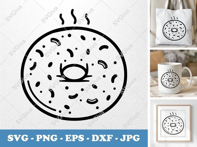 Bagel SVG, Hot Bagel Cut File, Modern Food PNG, EPS, DXF for Cricut & Silhouette, Breakfast Clipart, Bakery Vector