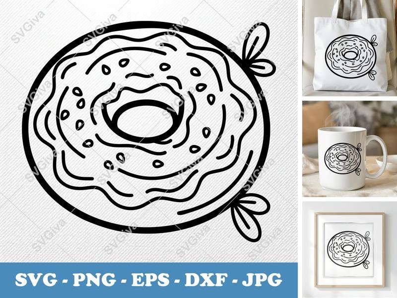 Bagel SVG, Modern Clean Bagel with Sprinkles & Ribbon | PNG EPS DXF for Cricut, Silhouette, Food Clip Art