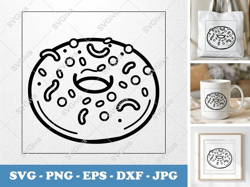 Bagel SVG, Modern Clean Line Art Bagel with Toppings | PNG EPS DXF | Cricut Silhouette Cut File