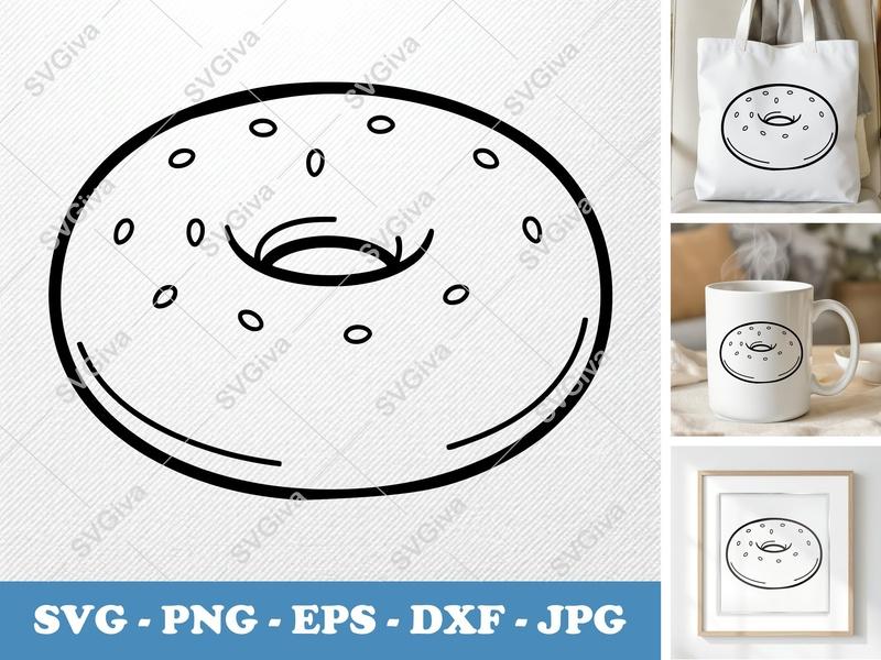 Bagel SVG, Modern Outline Bagel, Food Clip Art, Silhouette SVG, PNG, EPS, DXF Files for Cricut Machine
