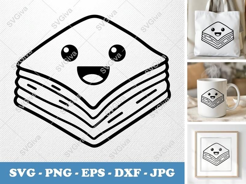Baklava Kawaii SVG, Cute Dessert Cut File, Food PNG EPS DXF for Cricut & Silhouette, Modern Snack Vector Art