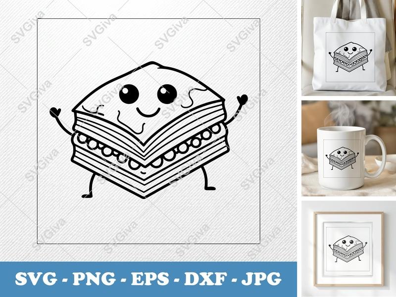 Baklava Kawaii SVG, Cute Dessert PNG, EPS, DXF | Cricut & Silhouette Cut File | Sweet Treat Outline Design