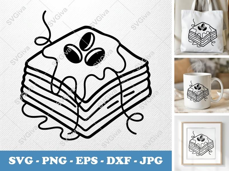 Baklava SVG, Coffee Bean Topping | Modern Delicious Dessert Cut File for Cricut, Silhouette | PNG EPS DXF Vector