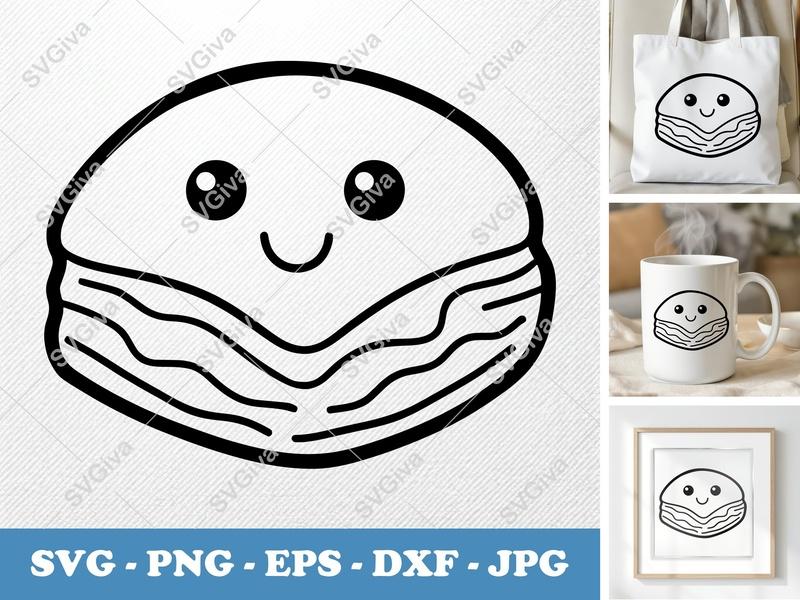 Baklava SVG, Cute Kawaii Dessert Outline, Food Cut File, PNG EPS DXF for Cricut Silhouette, Sweet Treat Vector
