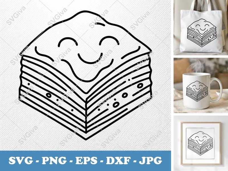 Baklava SVG, Cute Kawaii Dessert Outline, Happy Sweet Treat, PNG EPS DXF | Cricut Silhouette Cut File