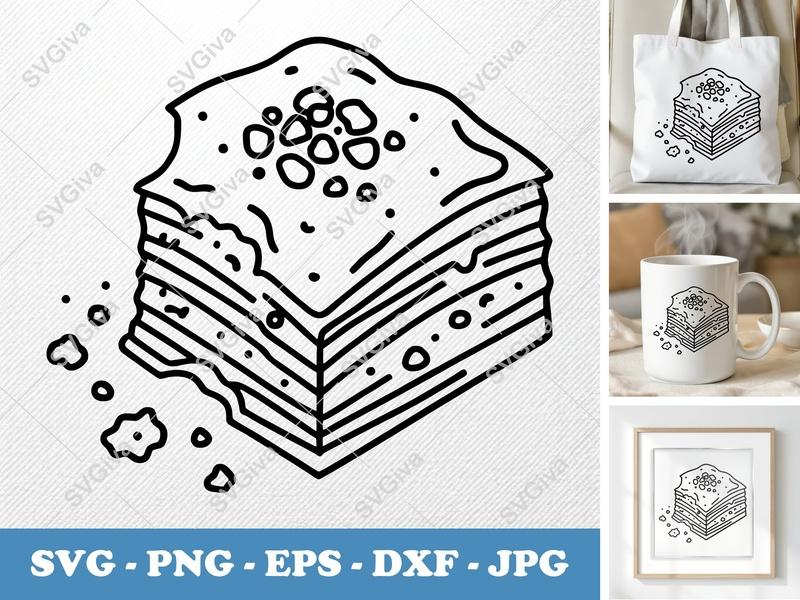Baklava SVG, Dessert Food Cut File, Sweet Pastry PNG EPS DXF, Modern Cuisine Cricut Silhouette Design