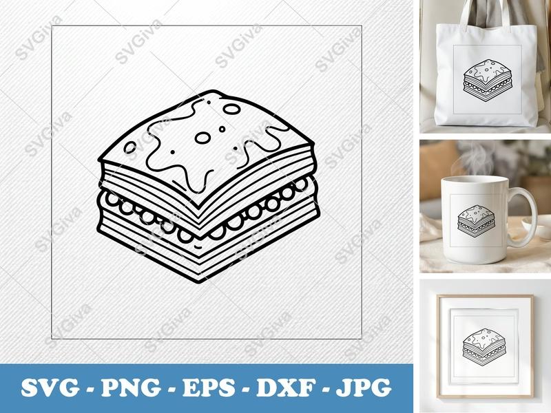 Baklava SVG, Modern Clean Baklava Cut File, Food Outline Art, PNG EPS DXF for Cricut & Silhouette, Kitchen Decor