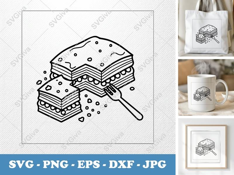 Baklava SVG, Modern Dessert Cut File, Sweet Pastry Outline, EPS PNG DXF, Cricut Silhouette Design, Bakery Food Art