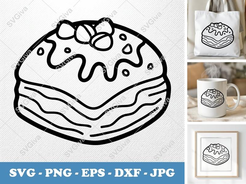 Baklava SVG, Modern Dessert Cut File, Sweet Pastry Outline, Nuts, Cricut & Silhouette, PNG EPS DXF Vector Art