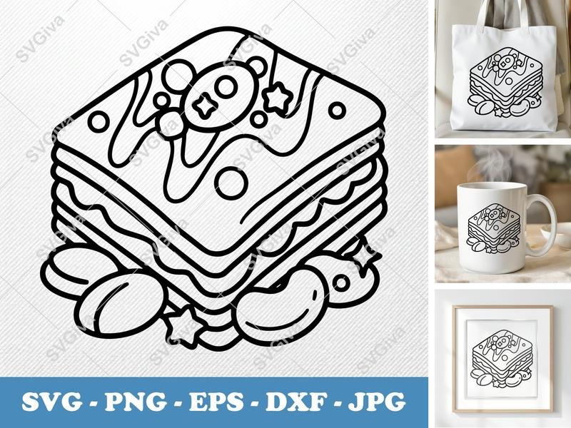 Baklava SVG Modern Dessert Outline Cut File | PNG EPS DXF | Cricut Silhouette Baking Sweet Food