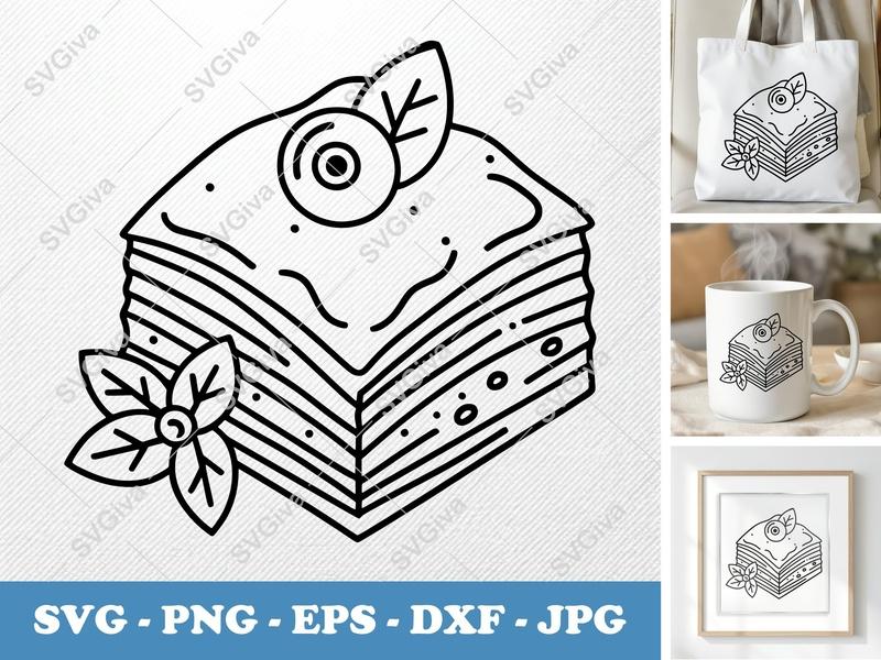 Baklava SVG, Modern Sweet Dessert Cut File, Pastry PNG EPS DXF for Cricut, Silhouette, Food Clip Art