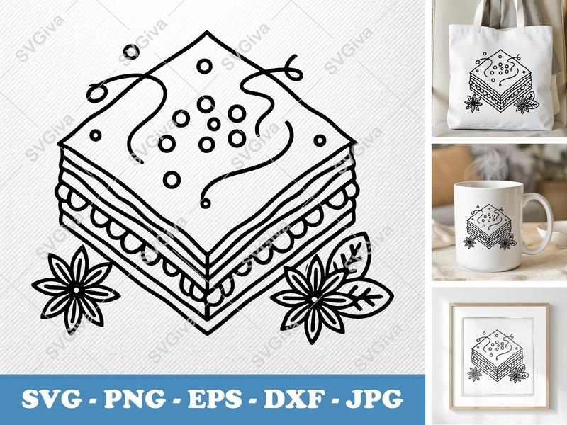Baklava with Garnish SVG | Friendly Rounded Bean-Shaped Cut File | PNG DXF EPS for Cricut & Silhouette