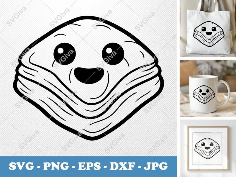 Baklava with Smiling Face SVG, Puffy Pillow-Soft Forms | PNG DXF EPS | Cricut Silhouette Kitchen Food