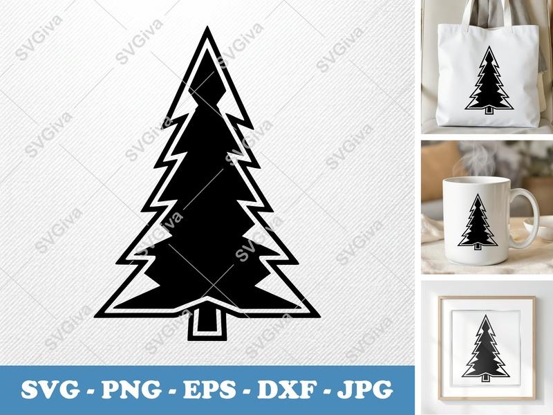 Balsam Fir alone SVG Double-Outline Tree | Forest Nature Cut File | PNG EPS DXF for Cricut Silhouette