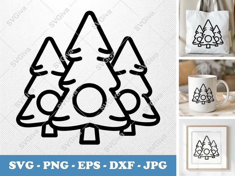 Balsam Fir SVG | Modern Group Tree Outline, Forest Pines PNG EPS DXF for Cricut & Silhouette, Nature Clipart Cut File