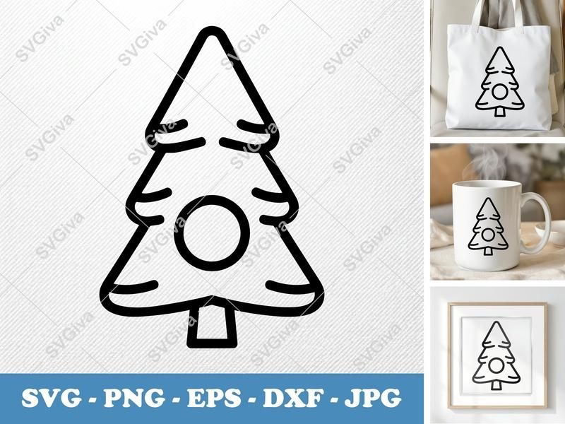Balsam Fir SVG | Modern Outline Tree Cut File with Circle Detail | PNG EPS DXF for Cricut Silhouette