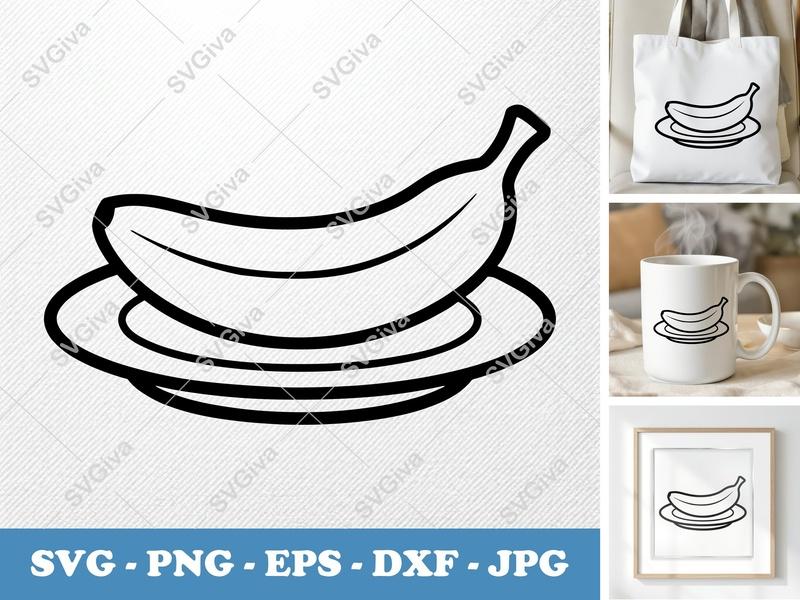 Banana on a Plate SVG | Fruit Cut File PNG DXF EPS Cricut Silhouette Kitchen
