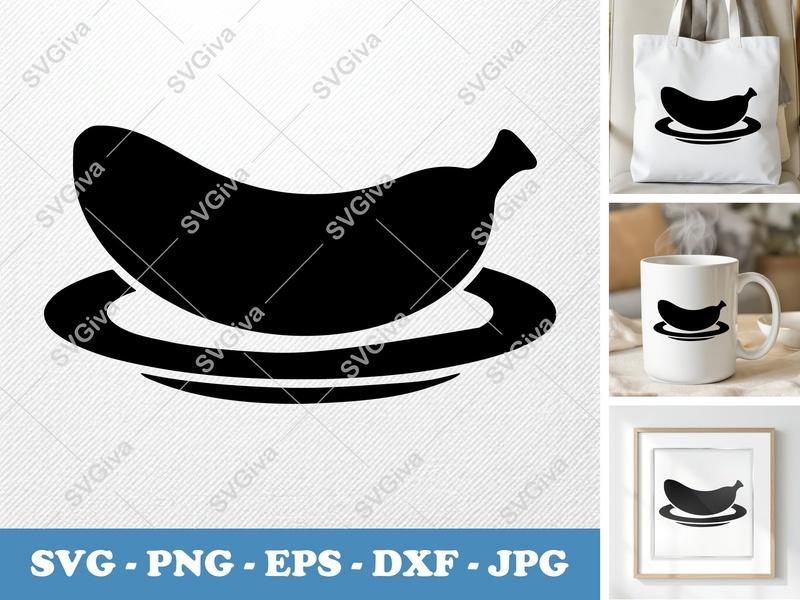 Banana on a Plate SVG PNG DXF EPS | Cricut Silhouette | Fruit Kitchen Food Cut File