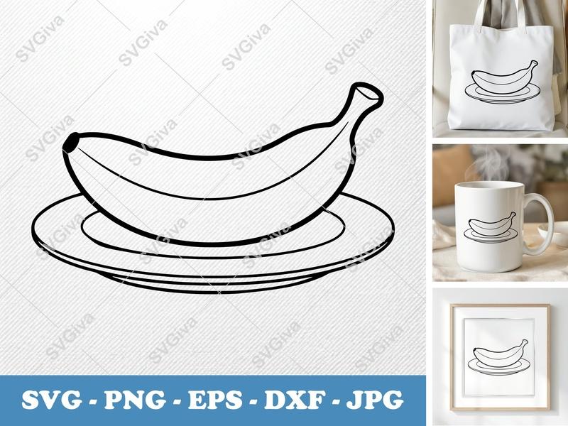 Banana on a Plate SVG PNG DXF EPS | Fruit Cut File Cricut Silhouette Vector