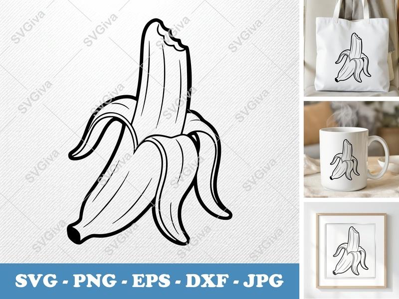 Banana Partially Eaten SVG PNG DXF EPS | Fruit Cut File Cricut Silhouette