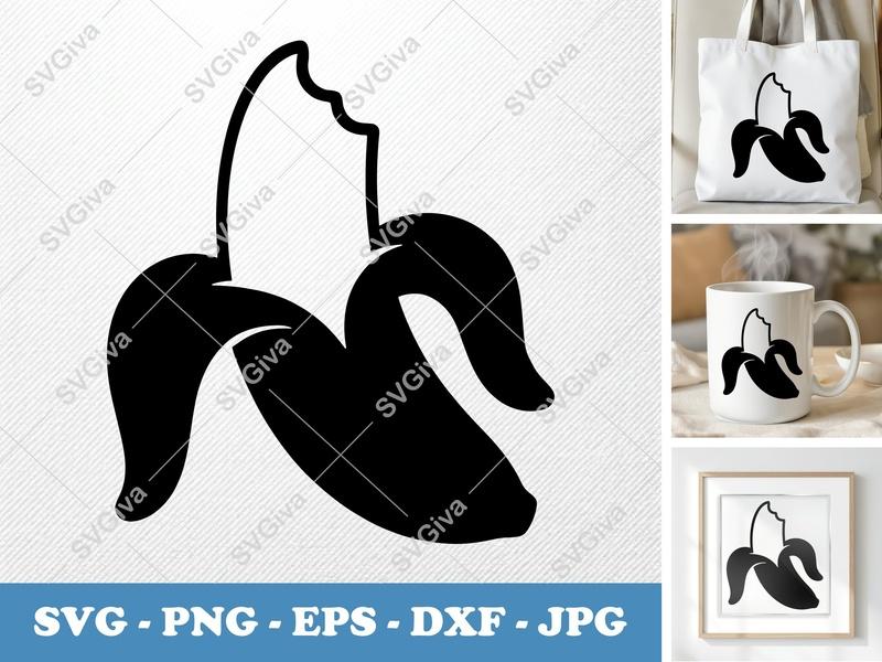 Banana Partially Eaten SVG PNG DXF EPS | Fruit Cut File Cricut Silhouette Vector