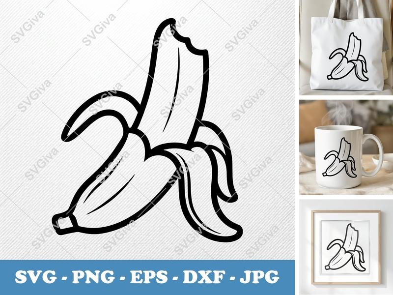 Banana Partially Eaten SVG PNG DXF EPS | Fruit Cut File for Cricut Silhouette | Food Vector Art