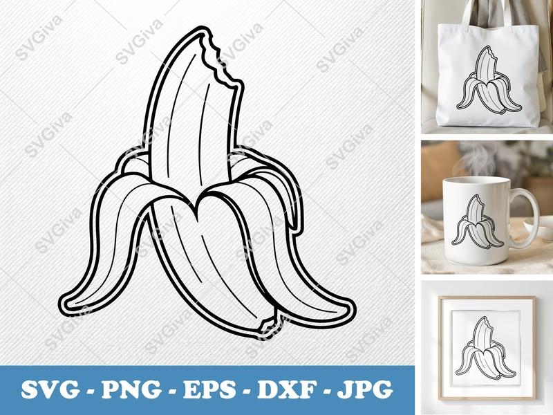 Banana Partially Eaten SVG PNG DXF EPS | Fruit Cut File for Cricut Silhouette | Kitchen Food Vector