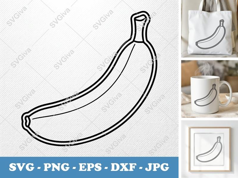 Banana Slice SVG, PNG, DXF, EPS Cut Files | Fruit Design for Cricut & Silhouette Crafts