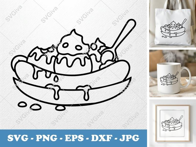 Banana Split Partially Eaten SVG | Friendly Rounded Cartoon Cut File | PNG DXF EPS for Cricut Silhouette