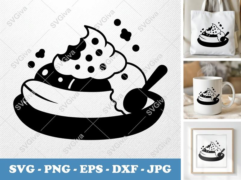 Banana Split Partially Eaten SVG | Puffy Soft Shapes | Inflated Pillow Art | PNG DXF EPS | Cricut Silhouette File
