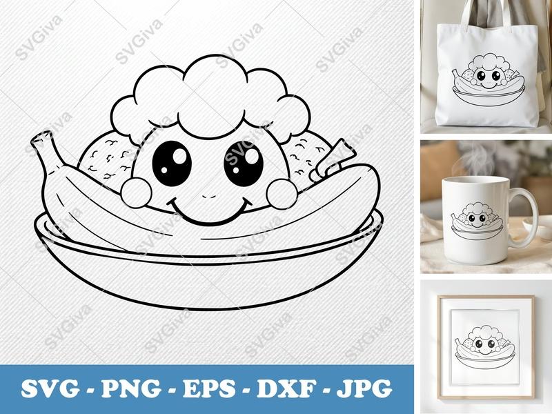 Banana Split SVG | Cute Ice Cream Dessert Design, Kawaii Food Clip Art | PNG EPS DXF for Cricut, Silhouette