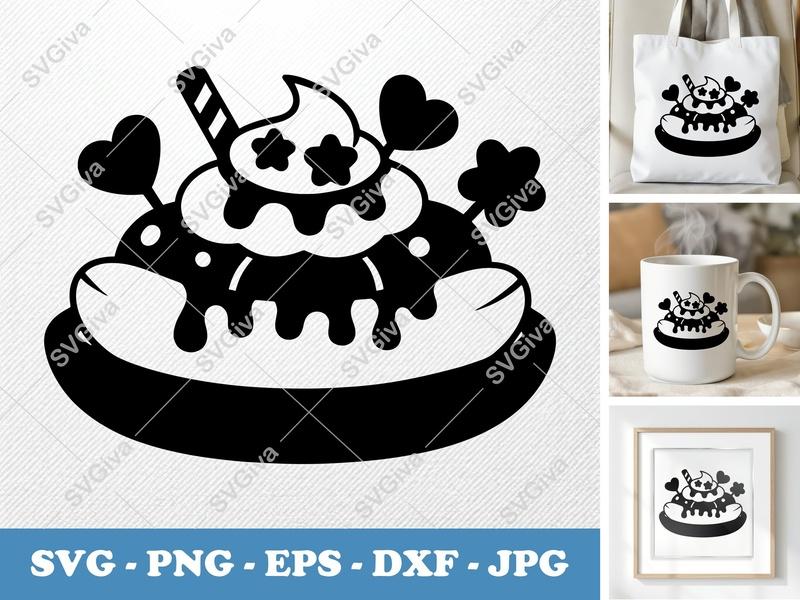 Banana Split with Garnish SVG | Puffy, Pillow-Soft Cut File | PNG DXF EPS | Cricut Silhouette Dessert Design