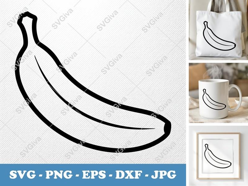 Banana SVG | Fruit Cut File PNG DXF EPS for Cricut Silhouette | Kitchen Decor Craft Supply