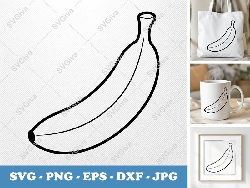Banana SVG | Fruit Outline Cut File PNG DXF EPS Cricut Silhouette Vector Art