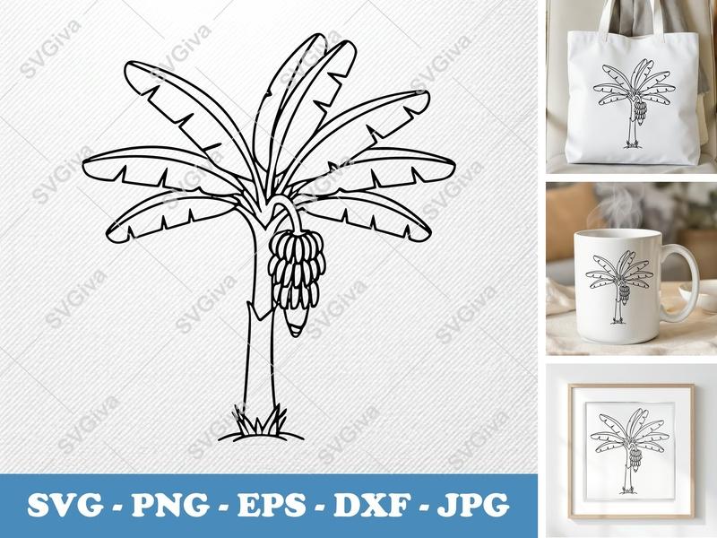 Banana Tree alone SVG, Outline Clipart, Tropical Fruit EPS, DXF, PNG for Cricut & Silhouette, Simple Plant Vector