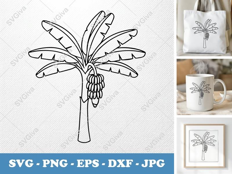 Banana Tree classic svg icon | Tropical Plant Leaves | SVG PNG EPS DXF for Cricut Silhouette Cutting Files | Fruit