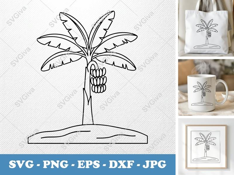 Banana Tree SVG | Modern Clean Design, Tropical Fruit Plant, PNG EPS DXF for Cricut & Silhouette