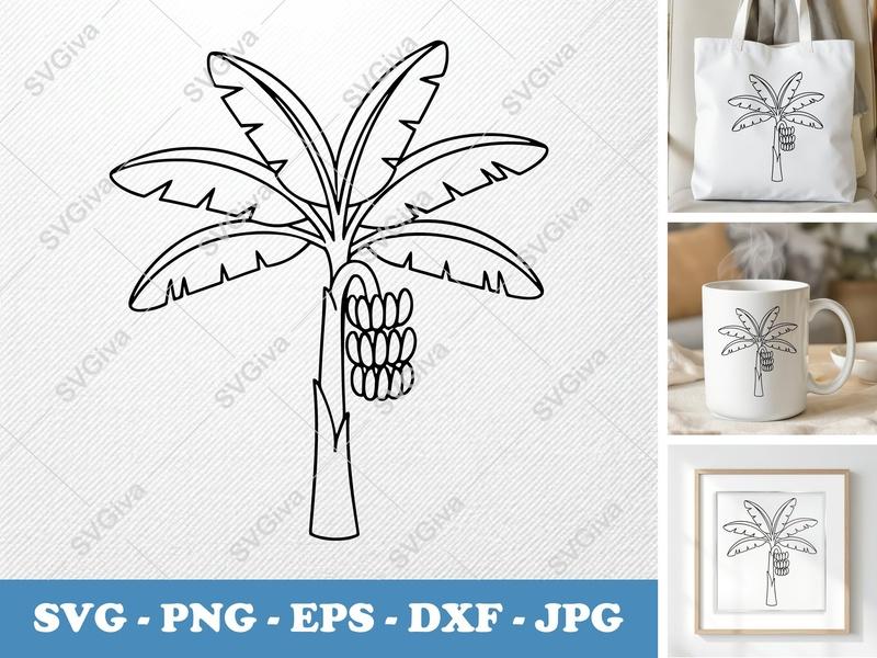Banana Tree SVG | Modern Clean Design, Tropical Fruit PNG EPS DXF | Cricut Silhouette Cut File, Farmhouse Decor