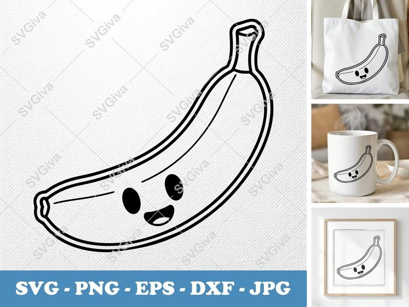 Banana with Smiling Face SVG PNG DXF EPS | Cricut Silhouette Cut File