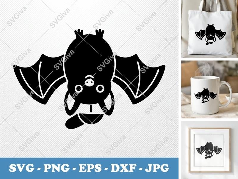 Bat Hanging SVG, Cute Bat PNG, EPS, DXF Cut File for Cricut & Silhouette, Halloween Animal Clipart