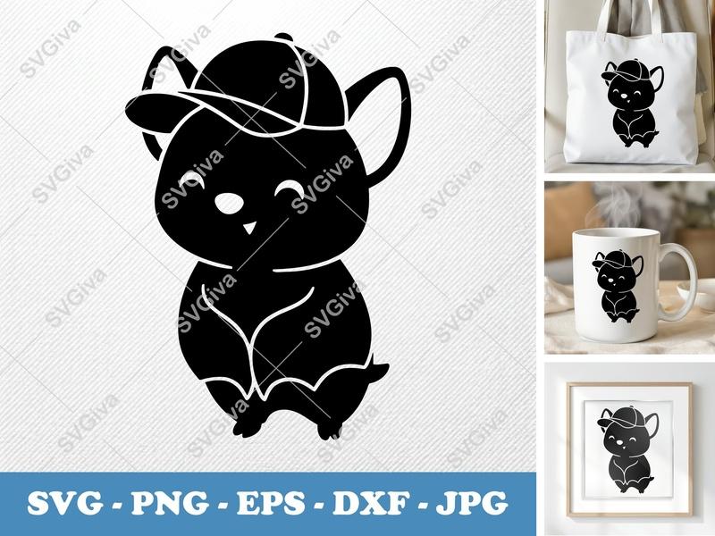 Bat in a Cap SVG | Puffy Pillow-Soft Forms | Cricut Silhouette | PNG DXF EPS Vector