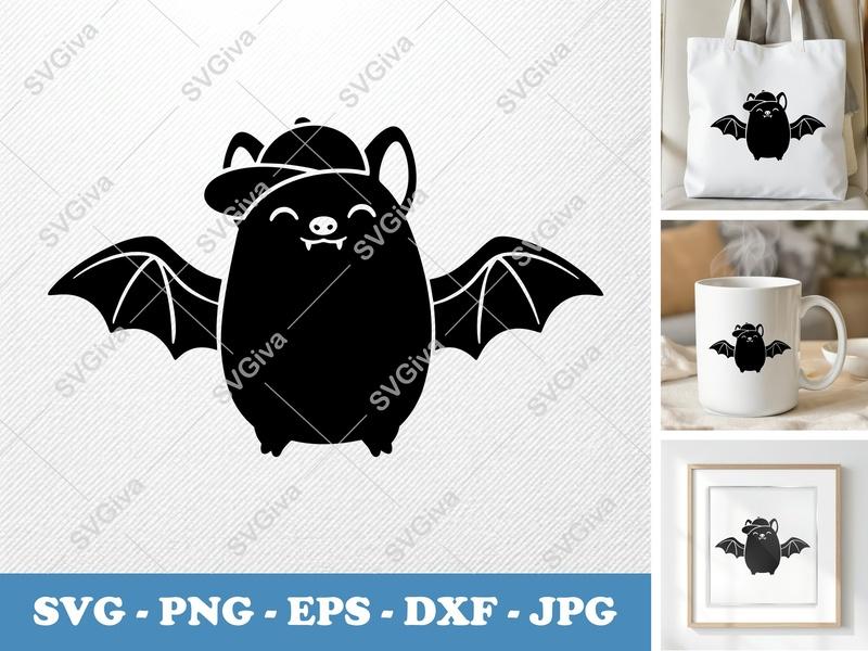 Bat in Cap SVG | Puffy Pillow-Soft Design | PNG DXF EPS | Cricut Silhouette Cut File