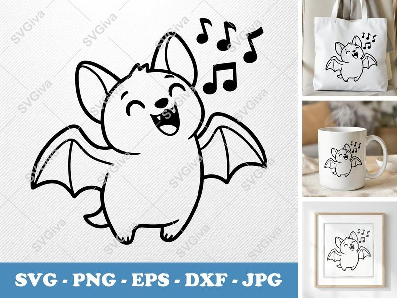 Bat Singing SVG | Puffy Cartoon Files | PNG DXF EPS | Cricut Silhouette Ready