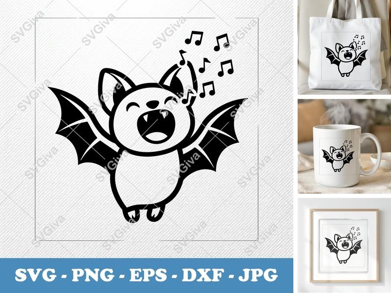 Bat Singing SVG | Puffy Shapes | Inflated Look | PNG DXF EPS | Cricut Silhouette File