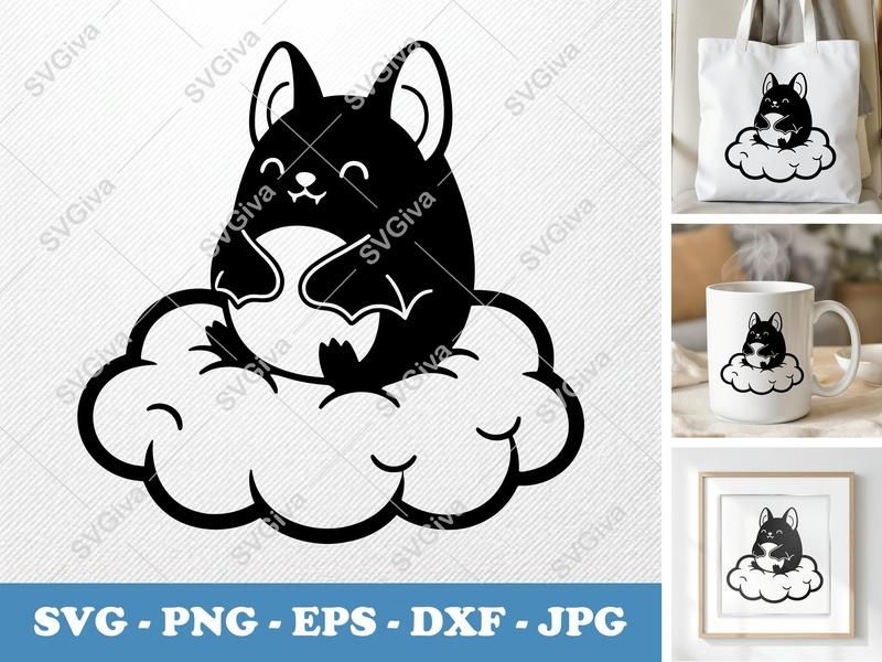 Bat Sitting on Cloud SVG | Puffy Pillow-Soft Design | PNG DXF EPS Files for Cricut Silhouette